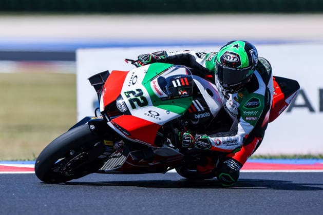 FIM SBK Superbike World Championship Pirelli Emilia Romagna Round 7 Superpole Misano Adriatico 13 06 2026 Alex Lowes of Bimota by Kawasaki Racing Team with Bimota KB998 Rimini seen during FIM SBK Superbike World Championship Pirelli Emilia Romagna Round 7 Superpole at Misano World Circuit Marco Simoncelli in Misano Adriatico, Italy Copyright: xBEAUTIFULxSPORTS Carabellix