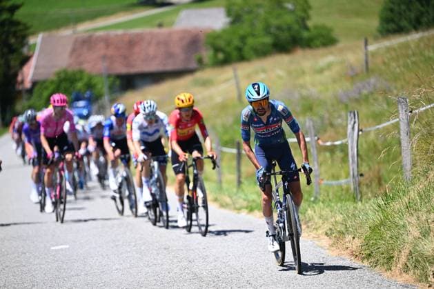 Tour Auvergne - Rhone-Alpes 2026 Stage 7 GRAND COLOMBIER, FRANCE - JUNE 13 : Paret-Peintre Valentin (FRA) of Soudal Quick Step during stage 7 of the 78th edition of Tour Auvergne - Rhone-Alpes an UCI World Tour 2.UWT cycling road race stage for Men Elite of 133.6 km with start in La Bridoire and finish in Grand Colombier on June 13, 2026 in Grand Colombier, France, 13 06 2026 ( Motordriver Guy De Vuyst - Grand Colombier France  Copyright: xVincentxKalutx