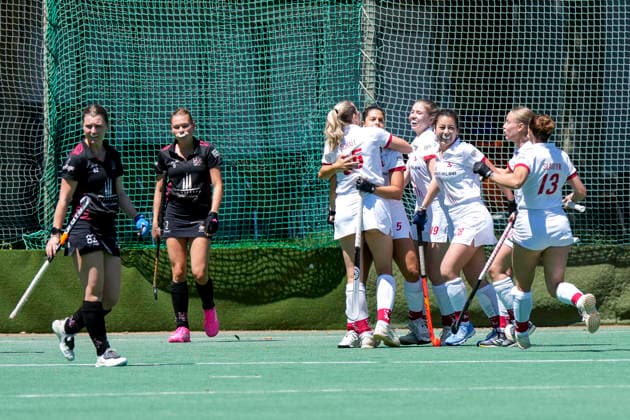 Players of TSV Mannheim Hockey, celebrate the goal, celebrate the goal, goal, celebration, cheer, cheers about the goal, joy, joy, optimistic, positive, game scene, highlight, action, 13 06 2026, Mannheim Germany , Hockey, 2 Bundesliga, Group South, Women, TSV Mannheim HC Ludwigsburg xozx
