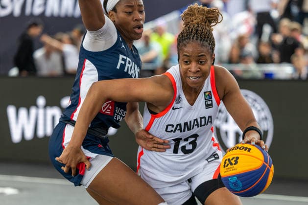BASKETBALL - FIBA 3x3 World Tour VIENNA,AUSTRIA,13.JUN.26 - BASKETBALL - FIBA 3x3 World Tour. Image shows Myriam Djekoundade (FRA) and Merissah Russell (CAN).  GEPAxpictures xPhilippxBrem