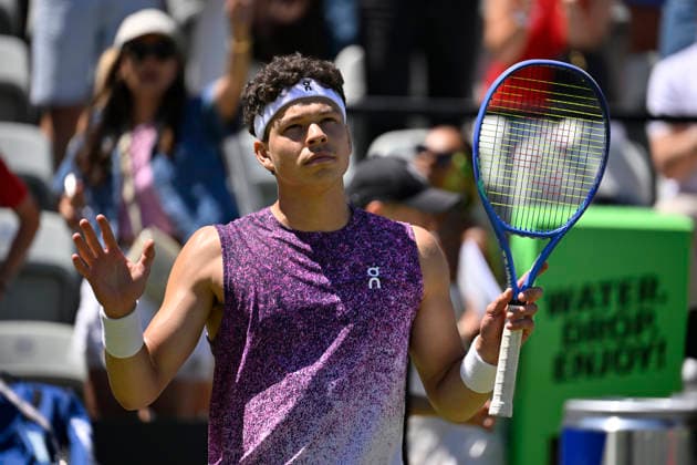 after end of match Ben Shelton USA cheers, joy, emotion, emotional, jubilant, happy, gesture gesture tennis men BOSS Open ATP 250 Stuttgart 2026 Weissenhof BOSS Open ATP 250 Stuttgart 2026
