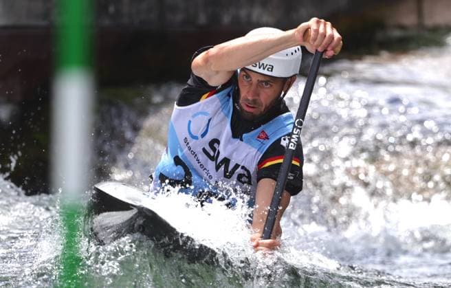 Sideris TASIADIS GER, KSA Augsburg in Single Canoe Canoe Slalom, Canoe Single C1 Canoe Slalom World Cup 2026, on 13 06 2026 in Augsburg, O L Y M P I A E I S K A N A L, Germany Source Copyright Credit Oryk HAIST xKANUSLALOM-CANOEx