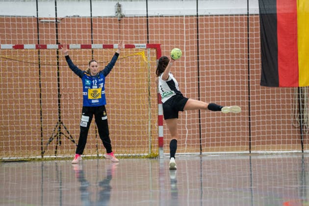 U20 Women National Team Germany GER vs U20 Women National Team Spain SPA , Handball, Four Nations Tournament, 13 6 2026, Season 2025 2026, Hannover Chiara Rohr Germany U20 Women, 07, plays at HSG Bensheim Auerbach in a 7 meter throw against Teresa Anton Valero Spain U20 Women, 12 Hannover Sporthalle IGS Badenstedt Germany