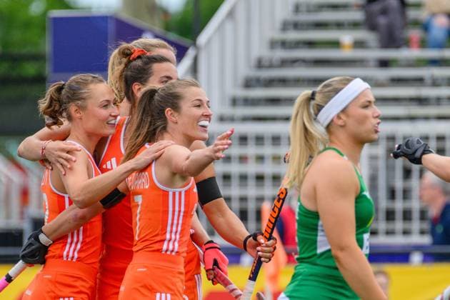ROTTERDAM, 13-06-2026, HC Rotterdam, FIH Hockey Pro League Women, Season 2025-2026. Xan de Waard scores and celebrates during the game Netherlands - Ireland (1st match). Netherlands - Ireland (1st match)  x204328559x Copyright: