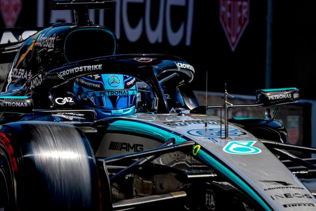 BARCELONA Formula 1 driver George Russell of Mercedes AMG Petronas Formula One Team during the Formula 1 Spain Catalonia at the Circuit de Barcelona Catalunya on June 13, 2026 in Barcelona, Spain Photo by DeFodi Images