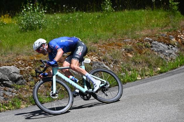 Tour Auvergne - Rhone-Alpes 2026 Stage 7 GRAND COLOMBIER, FRANCE - JUNE 13 : Houle Hugo (CAN) of Alpecin - Premier Tech during stage 7 of the 78th edition of Tour Auvergne - Rhone-Alpes an UCI World Tour 2.UWT cycling road race stage for Men Elite of 133.6 km with start in La Bridoire and finish in Grand Colombier on June 13, 2026 in Grand Colombier, France, 13 06 2026 ( Motordriver Guy De Vuyst - Grand Colombier France  Copyright: xVincentxKalutx