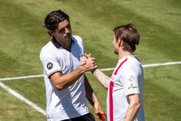 Handshake between Taylor Fritz and Alexander Bublik, Alexander Bublik vs Taylor Fritz, Tennis, ATP Tournament, Boss Open, Center Court, Semifinals, 13 06 2026, Alexander Bublik vs Taylor Fritz, Tennis, ATP Tournament, Boss Open, Center Court, Semifinals, 13 06 2026, Stuttgart Copyright: xEibner-Pressefoto EdwardxCheungx EP_ECG