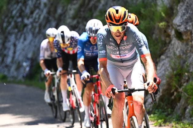 Tour Auvergne - Rhone-Alpes 2026 Stage 7 GRAND COLOMBIER, FRANCE - JUNE 13 : De Plus Laurens (BEL) of Netcompany INEOS during stage 7 of the 78th edition of Tour Auvergne - Rhone-Alpes an UCI World Tour 2.UWT cycling road race stage for Men Elite of 133.6 km with start in La Bridoire and finish in Grand Colombier on June 13, 2026 in Grand Colombier, France, 13 06 2026 ( Motordriver Guy De Vuyst - Grand Colombier France  Copyright: xVincentxKalutx