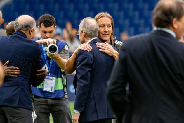 ESP Corazon Classic Match 2026 Real Madrid Leyendasv Inter Legends Michel Salgado and Florentino Perez during Corazon Classic Match 2026 between Real Madrid Leyendas v Inter Legends played at Santiago Bernabeu Stadium, Madrid on June 13, 2026 in Spain Madrid Spain Futbol Copyright: xAlbaxPachecox xAgenciaxLOFx