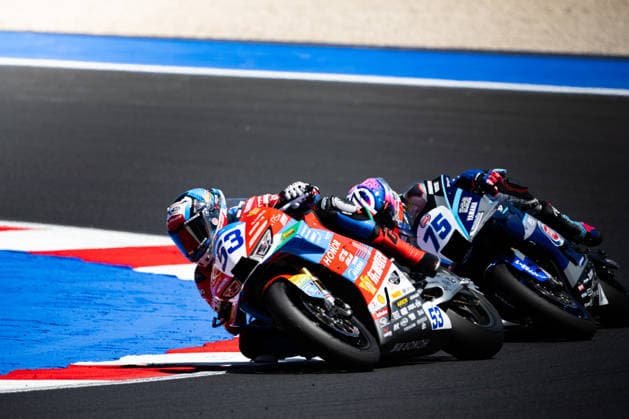 IPA85643510 - Valentin Debise (FRA) finished first, ahead of Andreas Arenas (ESP) in second place, in WorldSSP Race 1 at the SUPERBIKE Pirelli Emilia Romagna Round. The race took place at the Misano World Circuit Marco Simoncelli in Misano Adriatico, RN, Italy, on June 13, 2026.  Copyright: xRiccardoxSpadettoxDexPaulis IPAxSportx xx 85643510
