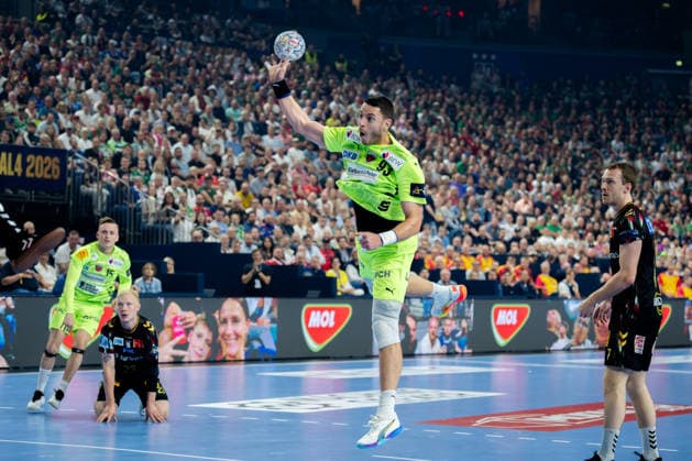 Cologne, 12 05 2026, Handball, Men, EHF Champions League Men 2025 26, Semi-final, SC Magedeburg Füchse Berlin Mijajlo Marsenic Füchse Berlin, 93 on goal throw