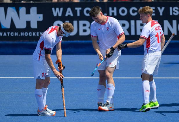England Men v Argentina Men Men s FIH Pro League England Men celebrate their first goal against Argentina Men during the Men s FIH Pro League match at Lee Valley Hockey Tennis Centre, Stratford 13 06 2026 UK Newspapers OUT Copyright: xGraemexWilcocksonx FIL-23551-0016