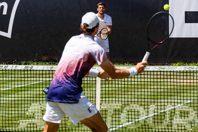 Stuttgart, GERMANY - June 13: Stefanos Sakellaridis (GRC) and Nicola Mektic (CRO) during the Singles Match between Francisco Cabral (POR) and Nicola Mektic (CRO) vs. Daniil Glinka (EST) and Stefanos Sakellaridis (GRC) at BOSS OPEN 2026, Tennisanlage Weissenhof on June 13, 2026 in Stuttgart, Germany. Baden-Württemberg Germany Copyright: xTimoxSteinx