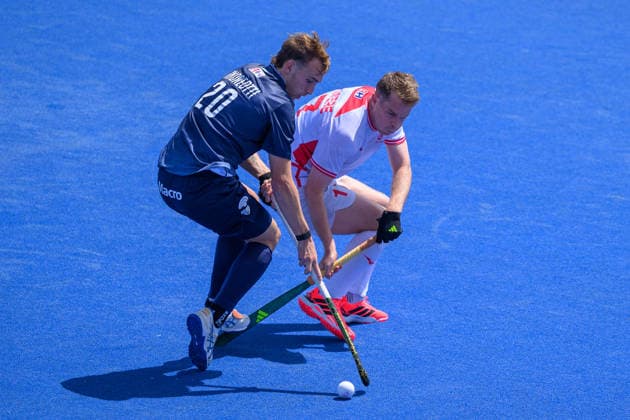 England Men v Argentina Men Men s FIH Pro League Stuart Rushmere of England Men and Matias Andreotti of Argentina Men during the Men s FIH Pro League match at Lee Valley Hockey Tennis Centre, Stratford 13 06 2026 UK Newspapers OUT Copyright: xGraemexWilcocksonx FIL-23551-0023