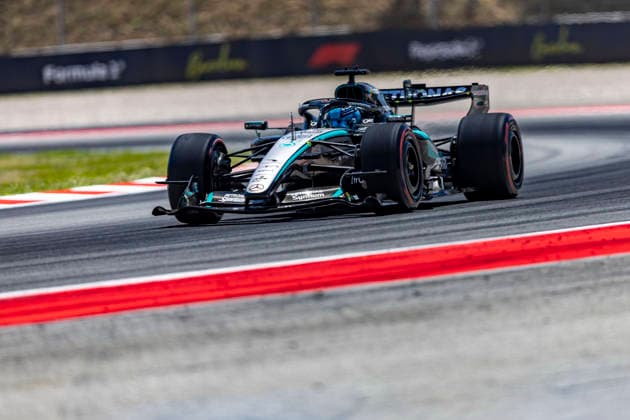 RECORD DATE NOT STATED 13th June 2026: Circuit de Barcelona-Catalunya, Barcelona, Spain; Formula One Barcelona Catalunya Grand Prix, Qualifying Day; George Russell (63) of Great Britain and Mercedes-AMG PETRONAS Formula One Team practice StephenxBlackberry