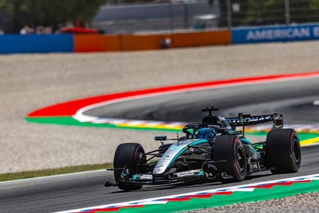RECORD DATE NOT STATED 13th June 2026: Circuit de Barcelona-Catalunya, Barcelona, Spain; Formula One Barcelona Catalunya Grand Prix, Qualifying Day; George Russell (63) of Great Britain and Mercedes-AMG PETRONAS Formula One Team practice StephenxBlackberry