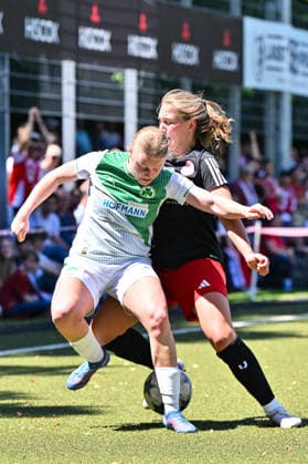 HISCOX Association Cup SC Amicitia München SpVgg Greuther Fürth 13 06 2026 MUNICH, GERMANY 13 June in the duel Judith GRUBER SpVgg Greuther Fürth 24 and Annick LEISCHING SC Amicitia München 25 during the match between SC Amicitia München and SpVgg Greuther Fürth in the final of the HISCOX Association Cup at the sports facility of SC Amicitia Copyright: xBEAUTIFULxSPORTS Goldbergx