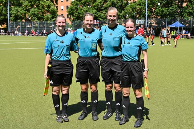 HISCOX Association Cup SC Amicitia München SpVgg Greuther Fürth 13 06 2026 MUNICH, GERMANY 13 June in the picture the referee team after the match between SC Amicitia München and SpVgg Greuther Fürth in the final of the HISCOX Association Cup at the sports facility of SC Amicitia Copyright: xBEAUTIFULxSPORTS Goldbergx