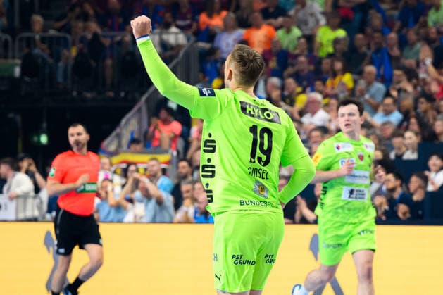 Cologne, Germany Handball EHF CL Final 4 Semifinal SC Magdeburg Fuechse Berlin Mathias Gidsel Berlin Jubel Freude Emotion Koeln Lanxess Arena Nordrhein Westfalen Germany