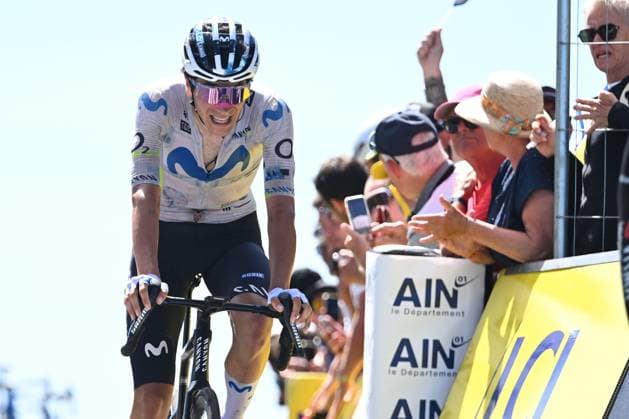 Tour Auvergne - Rhone-Alpes 2026 Stage 7 GRAND COLOMBIER, FRANCE - JUNE 13 : Uijtdebroeks Cian (BEL) of Movistar Team during stage 7 of the 78th edition of Tour Auvergne - Rhone-Alpes an UCI World Tour 2.UWT cycling road race stage for Men Elite of 133.6 km with start in La Bridoire and finish in Grand Colombier on June 13, 2026 in Grand Colombier, France, 13 06 2026 ( Motordriver Guy De Vuyst - Grand Colombier France  Copyright: xVincentxKalutx