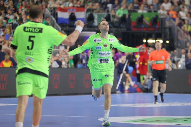 13 06 2026, xtgx, handball, EHF Champions League semi-final, SC Magdeburg Füchse Berlin v l Mathias Gidsel Berlin, 19 jubilation, goal celebration, celebrate the goal, celebration Koeln