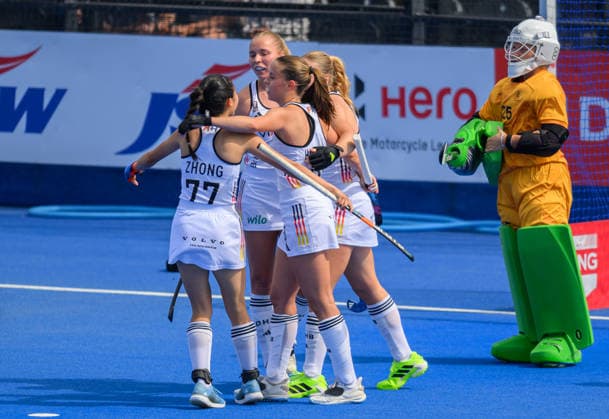 England Women v Germany Women Women s FIH Pro League Germany Women celebrate their first goal during the Women s FIH Pro League match at Lee Valley Hockey Tennis Centre, Stratford 13 06 2026 UK Newspapers OUT Copyright: xGraemexWilcocksonx FIL-23552-0003