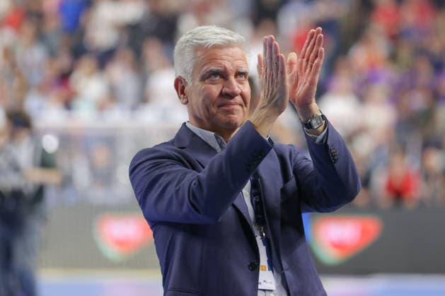 13 06 2026, xtgx, Handball, EHF Champions League semi-final, SC Magdeburg Füchse Berlin v l President Frank Steffel celebrating the victory, cheering after the end of the game Cologne