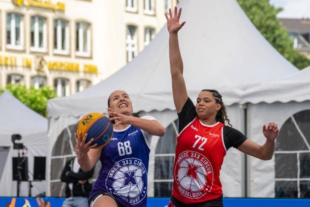 duel between Martha Happe Team Bielefeld, 68 and Olivia Okpara Team Xanten, 72 Innside 3x3 Circus, basketball, group phase, D Sports, 13 06 2026 Innside 3x3 Circus, basketball, group phase, D Sports, 13 06 2026 Duesseldorf Copyright: xEibner-Pressefoto ThomasxHaeslerx EP_THR
