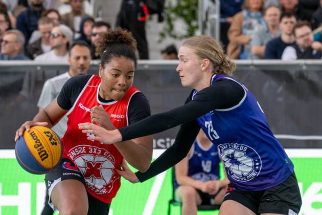 duel between Lisanne Raewer Team Duesseldorf TUSA 06, 44 and Lilly Kueppers Team Xanten, 73 Innside 3x3 Circus, basketball, group phase, D Sports, 13 06 2026 Innside 3x3 Circus, basketball, group phase, D Sports, 13 06 2026 Duesseldorf Copyright: xEibner-Pressefoto ThomasxHaeslerx EP_THR