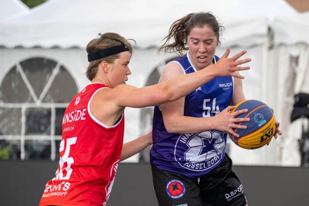 Duel between Pauline Marie Mayer Team Heidelberg, 65 and Ana Teresa Leal Faustino Team Goettingen, 54 Innside 3x3 Circus, Basketball, Group Phase, D Sports, 13 06 2026 Innside 3x3 Circus, Basketball, Group Phase, D Sports, 13 06 2026 Duesseldorf Copyright: xEibner-Pressefoto ThomasxHaeslerx EP_THR