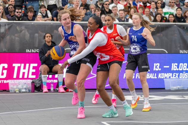 duel between Alice Bremer Team Goettingen, 48 and Sanata Lea Ouedraogo Team Heidelberg, 46 Innside 3x3 Circus, basketball, group phase, D Sports, 13 06 2026 Innside 3x3 Circus, basketball, group phase, D Sports, 13 06 2026 Duesseldorf Copyright: xEibner-Pressefoto ThomasxHaeslerx EP_THR