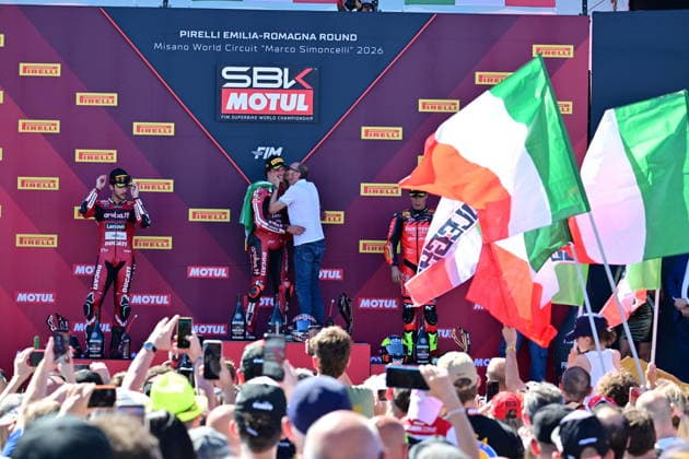 MOTORSPORTS - Superbike - Pirelli Emilia Romagna Round Photo by IPA ABACAPRESS.COM85646103 - No. 11 Nicolo Bulega (ITA) and Domenicali during the Pirelli Emilia Romagna Round, World Superbike (SBK) race in Italy, June 13, 2026 Italy Italy  Copyright: xIPAxSport ABACAx