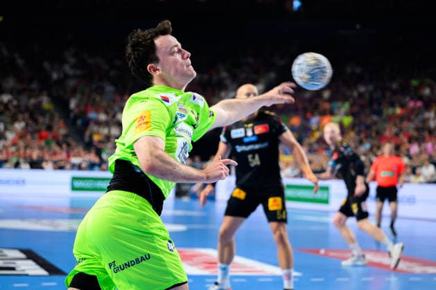 Cologne, Germany Handball EHF CL Final 4 Semifinal SC Magdeburg Fuechse Berlin Hakun West av Teigum Berlin Cologne Lanxess Arena Nordrhein Westfalen Germany