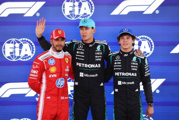 F1 - BARCELONA-CATALUNYA GRAND PRIX 2026 HAMILTON Lewis (gbr), Scuderia Ferrari SF-26, portrait, RUSSELL George (gbr), Mercedes AMG F1 Team W17, portrait, KIMI ANTONELLI Andrea (ita), Mercedes AMG F1 Team W16, portrait pole position during the Formula 1 Barcelona-Catalunya Grand Prix 2026, 7th round of the 2026 Formula One World Championship, WM, Weltmeisterschaft from June 12 to 14, 2026 on the Circuit de Barcelona-Catalunya, in Montmelo, Spain - MontmeloSpain  Copyright: xDPPIx