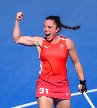 England Women v Germany Women Women s FIH Pro League Grace Balsdon of England Women celebrates England™s first goal against Germany Women during the Women s FIH Pro League match at Lee Valley Hockey Tennis Centre, Stratford 13 06 2026 UK Newspapers OUT Copyright: xGraemexWilcocksonx FIL-23552-0005