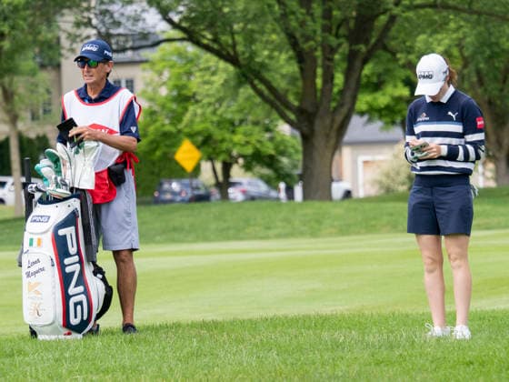 MIDLAND, MI - JUNE 13: Leona Maguire prepares to hit the ball during round three of the LPGA, Golf Damen Dow Championship on June 13, 2026, at Midland Country Club in Midland, Michigan. (Photo by Joseph Weiser Icon Sportswire) GOLF: JUN 13 LPGA Dow Championship EDITORIAL USE ONLY Icon2606130113