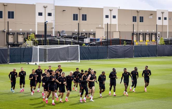 KANSAS CITY - The squad during a training session of the Dutch national team, Nationalteam at the KC Current Training Facility, on June 13, 2026, in Kansas City. For the Dutch national team, the World Cup begins with a match against Japan. KOEN VAN WEEL ANP xVIxANPxSportx xxANPxIVx 560909926 originalFilename: 560909926.jpg