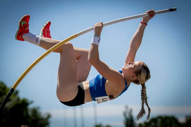 MANNHEIM, GERMANY - JUNE 13, 2026 : Paula Legner (GER LAZ Zweibruecken) competing in the women’s U20 pole vault during the Juniorengala 2026 at Michael-Hoffmann-Stadion on June 13, 2026 in Mannheim, Germany. Baden-Wuerttemberg Germany Copyright: xAxelxKohringx