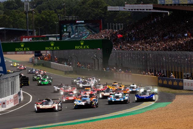 24 HEURES DU MANS 2026 - RACE - SATURDAY Start 12 DELETRAZ Louis (swi), STEVENS Will (gbr), NATO Norman (fra), Cadillac Hertz Team Jota, Cadillac V-Series.R 12, Hypercar, action 20 FRIJNS Robin (nld), RAST RenÃ (ger), VAN DER LINDE Sheldon (zaf), BMW M Team WRT, BMW M Hybrid V8 20, Hypercar, action 15 MAGNUSSEN Kevin (dnk), MARCIELLO Raffaele (swi), VANTHOOR Dries (bel), BMW M Team WRT, BMW M Hybrid V8 15, Hypercar, action 35 FELIX DA COSTA Antonio (prt), MILESI Charles (fra), HABSBURG Ferdinand (aut), Alpine Endurance Team, Alpine A424 35, Hypercar, action 101 TAYLOR Ricky (usa), TAYLOR Jordan (usa), ALBUQUERQUE Filipe (prt), Cadillac WTR, Cadillac V-Series.R 101, Hypercar, action during the 24 Hours of Le Mans 2026, 3rd round of the 2026 FIA World Endurance Championship, on June 13, 2026 on the Circuit des 24 Heures du Mans in Le Mans, France -  Copyright: xJoaoxFilipex
