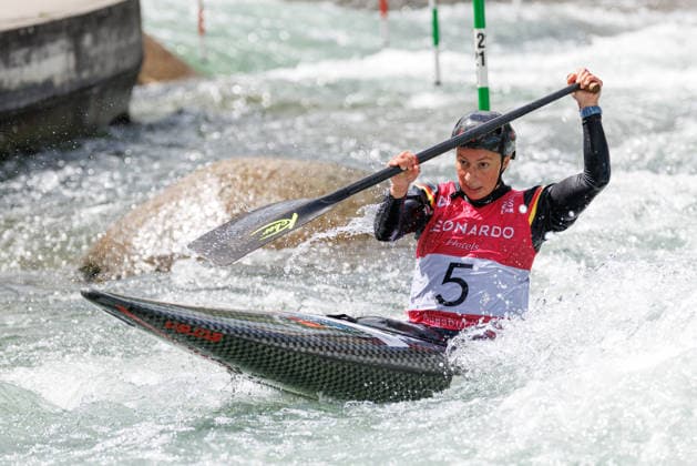 Andrea Herzog GER at ICF CANOE SLALOM WORLD CUP, Canoeing, Women, Canoe, 2026, on 13 06 2026 in Augsburg, Eiskanal Bayern Germany