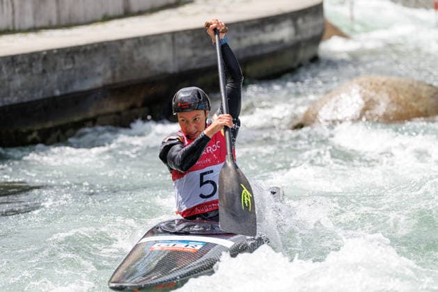 Andrea Herzog GER at ICF CANOE SLALOM WORLD CUP, Canoeing, Women, Canoe, 2026, on 13 06 2026 in Augsburg, Eiskanal Bayern Germany