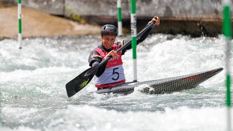 Andrea Herzog GER at ICF CANOE SLALOM WORLD CUP, Canoeing, Women, Canoe, 2026, on 13 06 2026 in Augsburg, Eiskanal Bayern Germany