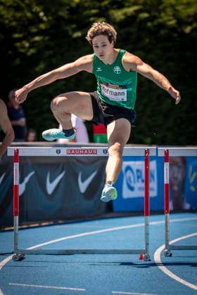 MANNHEIM, GERMANY - JUNE 13, 2026 : Nils Hofmann (GER HNT Hamburg) competing in the men’s U20 400m hurdles during the Juniorengala 2026 at Michael-Hoffmann-Stadion on June 13, 2026 in Mannheim, Germany. Baden-Wuerttemberg Germany Copyright: xAxelxKohringx