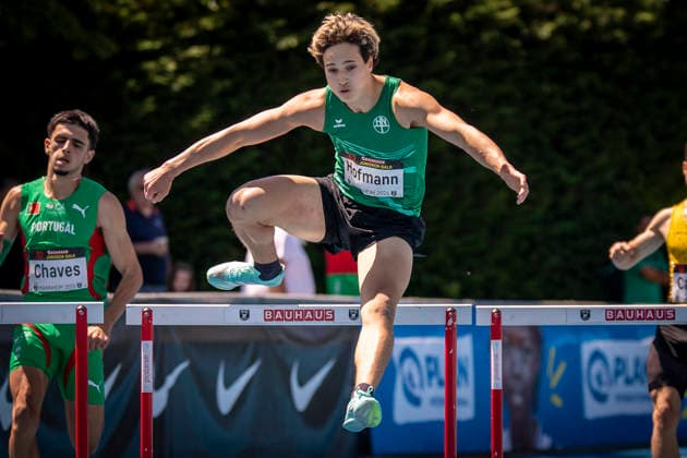 MANNHEIM, GERMANY - JUNE 13, 2026 : Nils Hofmann (GER HNT Hamburg) competing in the men’s U20 400m hurdles during the Juniorengala 2026 at Michael-Hoffmann-Stadion on June 13, 2026 in Mannheim, Germany. Baden-Wuerttemberg Germany Copyright: xAxelxKohringx