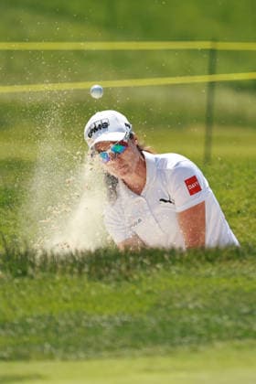 Dow Championship MIDLAND, MICHIGAN - JUNE 13: Leona Maguire of Ireland hits out of the bunker toward the eighth green during the third round of the Dow Championship at Midland Country Club in Midland, Michigan, USA on Saturday, June 13, 2026. Midland Michigan United States  Copyright: xJorgexLemusx originalFilename:lemus-dowchamp260613_npMC5.jpg
