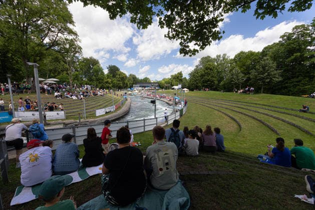 The Augsburg Ice Canal, overview, looking north ICF Canoe Slalom World Cup 2026 Augsburg Ice Canal