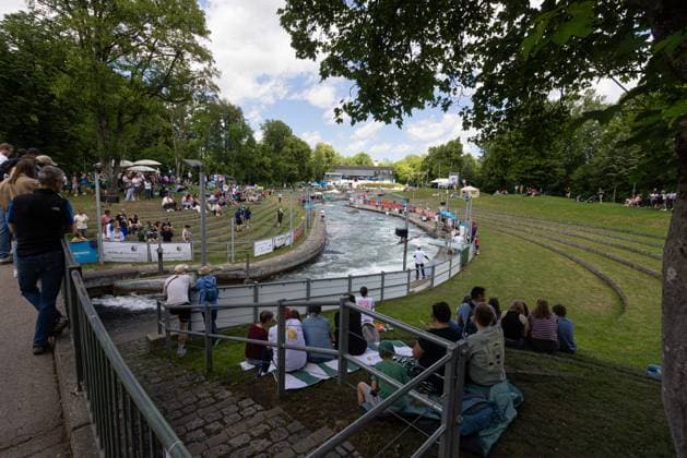The Augsburg Ice Canal, overview, looking north ICF Canoe Slalom World Cup 2026 Augsburg Ice Canal