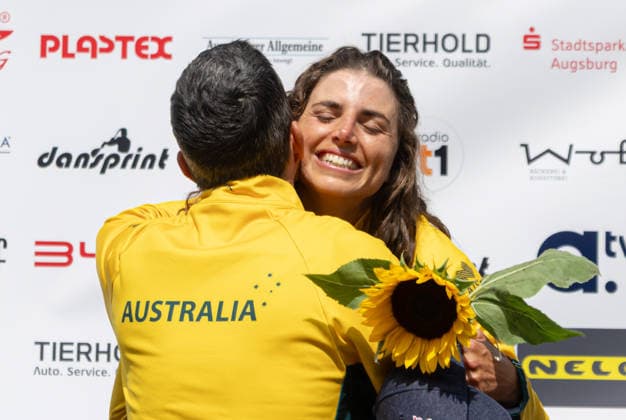 Jessica Fox, Australia, winner canoe single, C1, award ceremony ICF Canoe Slalom World Cup 2026 Eiskanal Augsburg