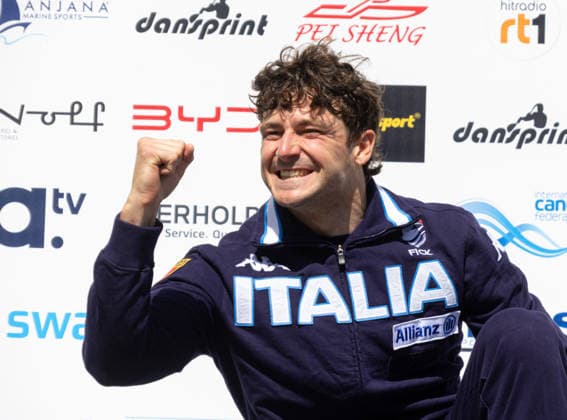 Raffaelo IVALDI ITA, Italy, Winner Single Canoe, C1 , Award ceremony ICF Canoe Slalom World Cup 2026 Eiskanal Augsburg