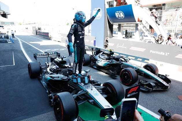 RUSSELL George gbr , Mercedes AMG F1 Team W17, portrait during the Formula 1 Barcelona Catalunya Grand Prix 2026, 7th round of the 2026 Formula One World Championship from June 12 to 14, 2026 on the Circuit de Barcelona Catalunya, in Montmelo, Spain Photo Hoch Zwei Montmelo Spain